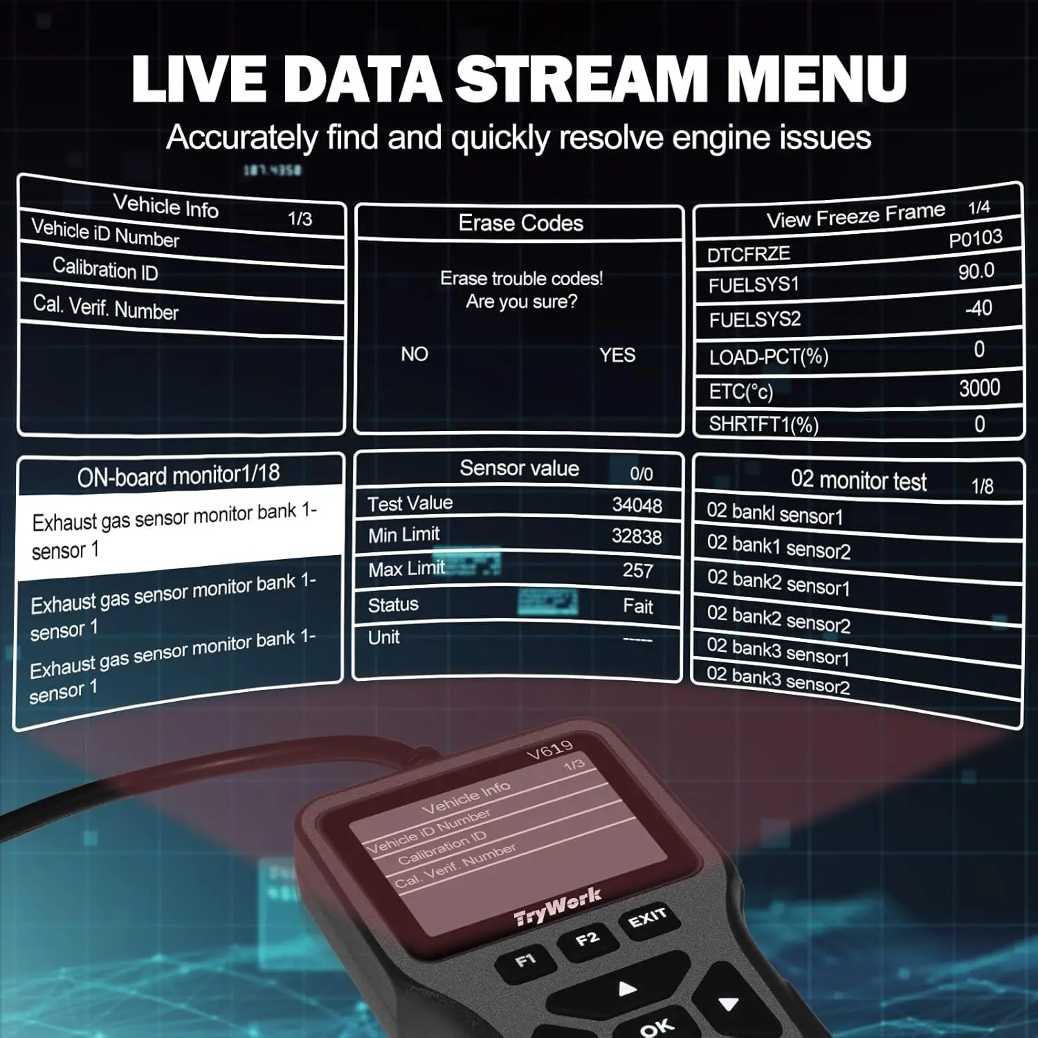 OBD2 Scanner Tool, Check Engine Code Reader with 35901 DTC Lookup, Mode 6 & 8, I/M Reading for All OBDII Cars Since 1996 (Gray)