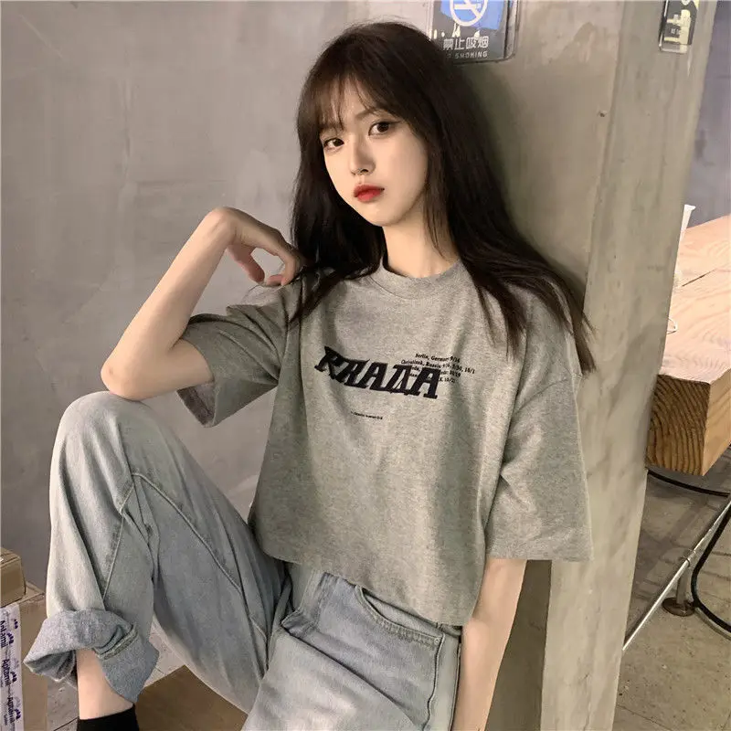 

2024 student hot girls slim summer women short navel baring short sleeved T shirts for women Korean style loose new tops trendy