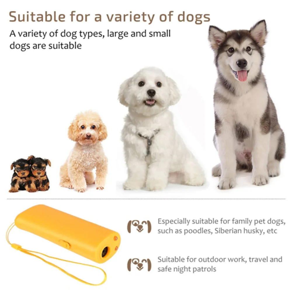 3 in 1 et repellente per cani dispositivo antiabbaio repellente per cani ad ultrasuoni Stop Bark Control forniture per l'addestramento con torcia a LED