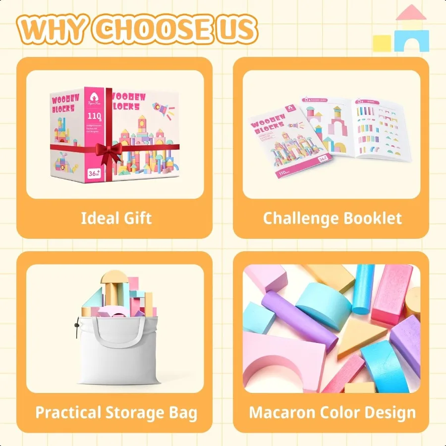 VigorFun 110 PCS 나무 빌딩 블록 세트 건설 스태킹 장난감 보관 가방 Montori 유치원 장난감 유아 Birt