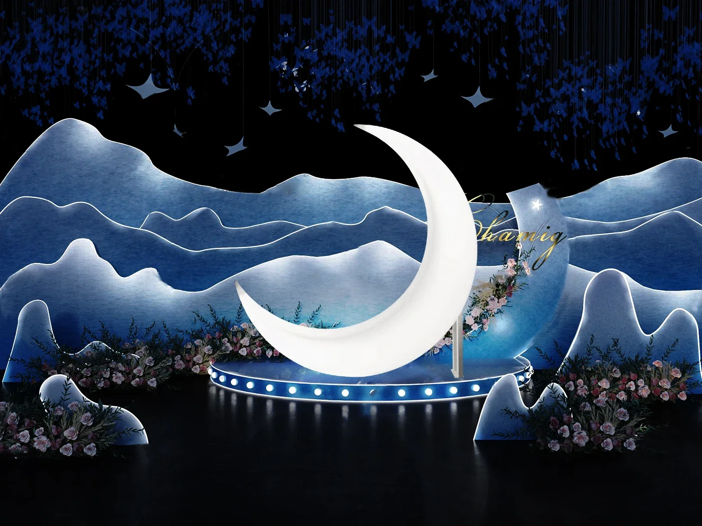 Crescent Moon Shaped Patio Swings for Landscape LED Outdoor Furniture Decorative Swing Chair for Garden & Park
