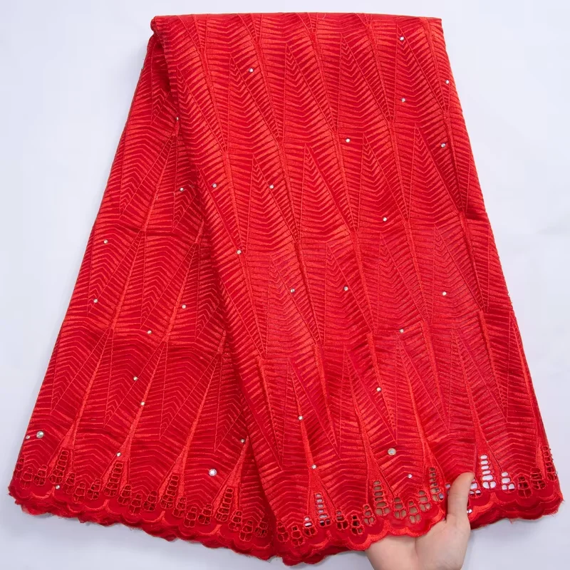 SJD LACE Swiss Lace Fabric With Crystal Stones 2024 Newest Nigeria Cotton Lace Fabric for Women Evening Party Dress Sewing A3067