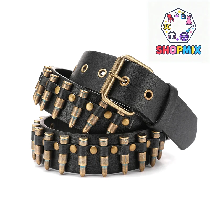 Fashion New Bronze Bullet Belt Metal Belt Men And Women Punk Hardware Jeans Belt Y2K Belt Designer Belt Women's Belt