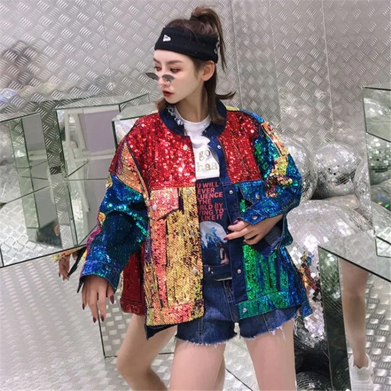 

Women Coat Short Denim Jacket with Sequins for Spring Autumn 2025 New Loose Top