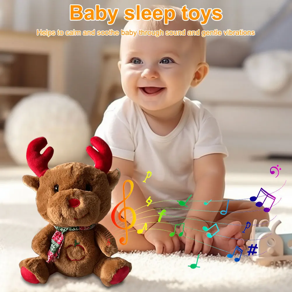 Christmas Elk Baby Sleeping Companion with Music and Lights Baby Sound Machine Plush Doll Christmas Birthday Gifts for Newborns