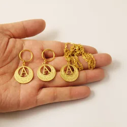 24K Gold Color Stainless Steel Jewelry Sets New Zealand Kiribati Micronesia Guam Letter Necklaces From A To Z