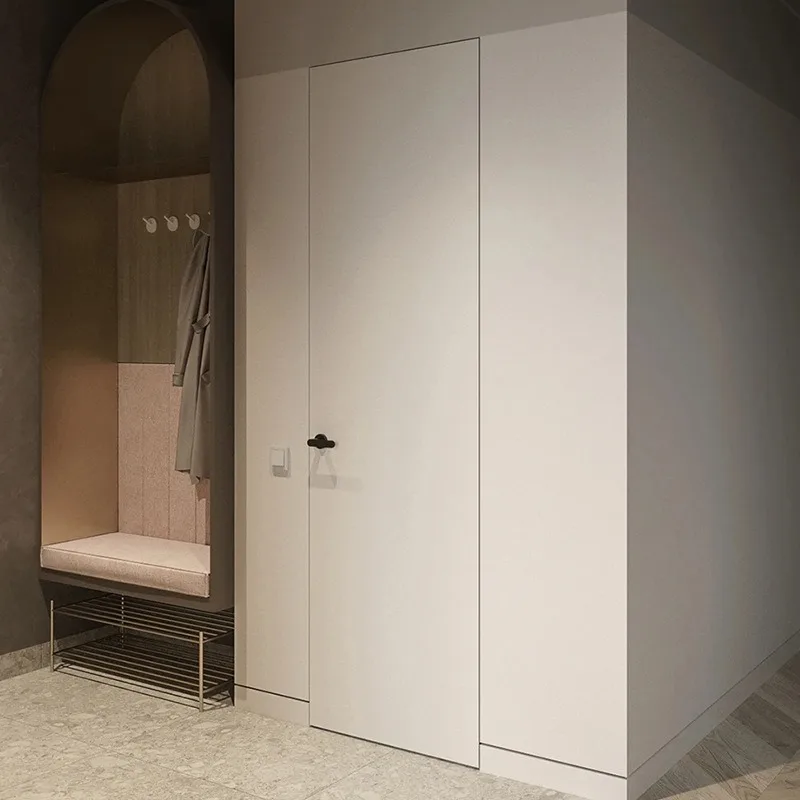 

Frameless, invisible, secret Bedroom cloakroom Interior Aluminum wood door Storage room Minimalist light luxury