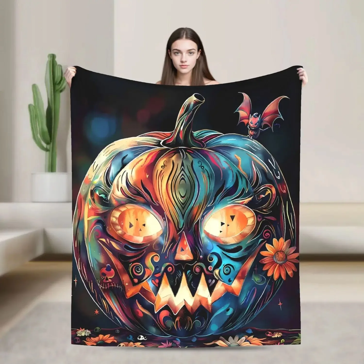 

Halloween Pumpkin Flannel Blanket - Soft Warm Beige 280gsm Holiday Throw