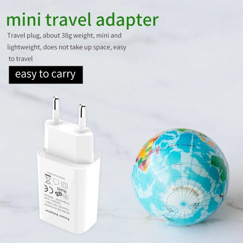 2A European-Regulator Charger Lightweight USB Mobile Phone Adapter CE GS Certified Travel France Russia Germany Conversion Plug