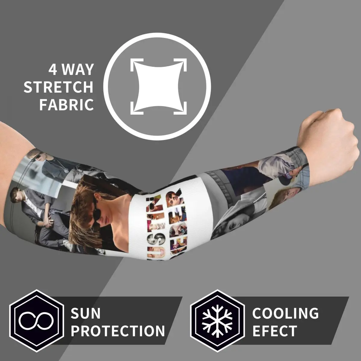 저스틴 비버 콜라주 팔 슬리브 남녀공용 자외선 차단 타투 커버업 스포츠 쿨링 사이클링