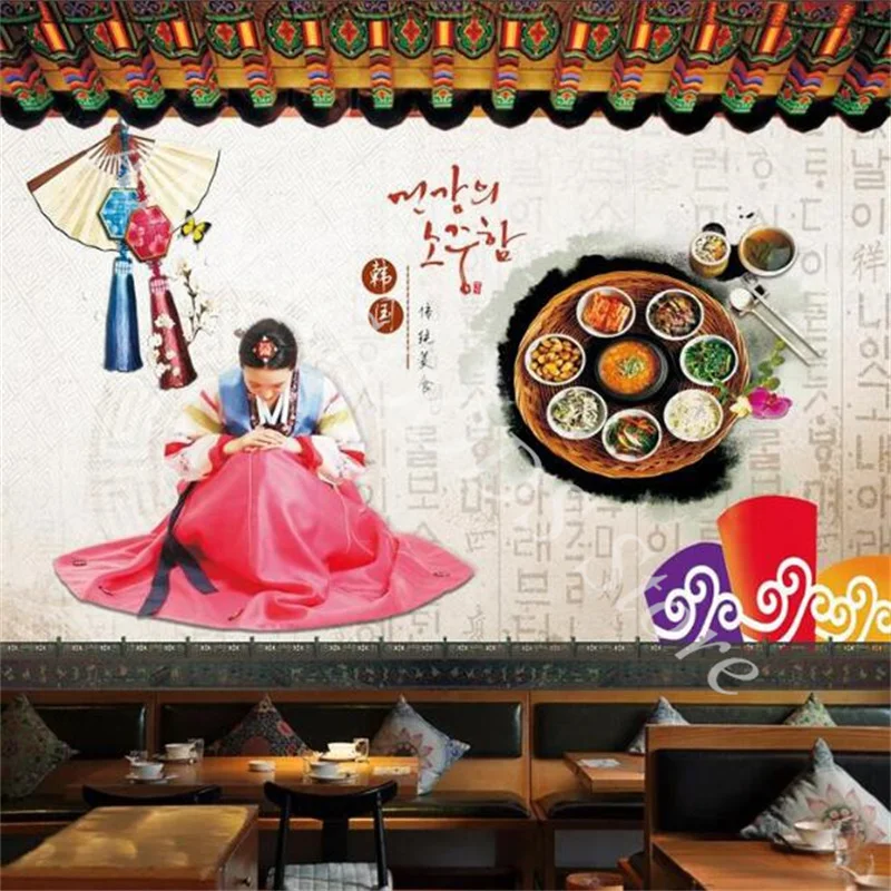 Korean Barbecue Kimchi Backdrop Photo Wallpapers for Snack Bar Korean Restaurant Wall Decor Self Adhesive Mural Wall Paper 3D