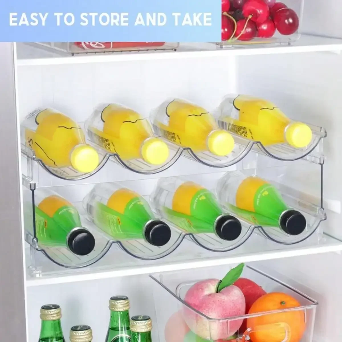 2-4 layer stackable beverage bottle storage rack.Stainless steel water bottle rack for kitchen cabinets and refrigerator storage