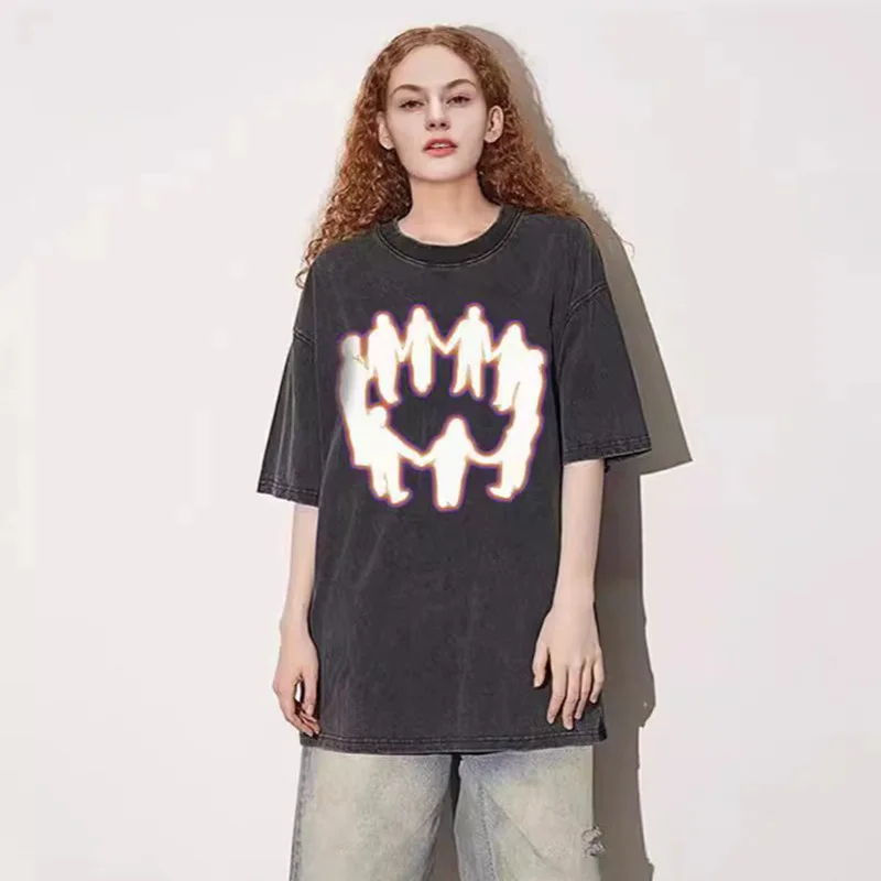 Washed Vintage Graphic Print Tshirt Women Casual T Shirts Oversized Harajuku T-Shirts