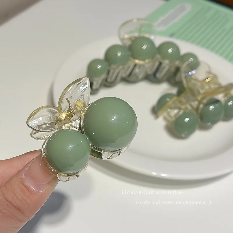 Korean Green Pearl Claw Clip Barrettes Large Curly Claw Clamp 2024 Fashion Women Shark Claw Crab Hair Accessories Headwear