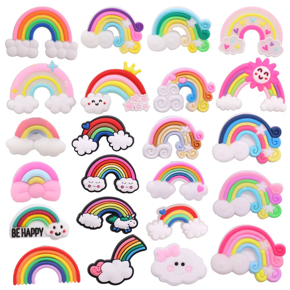 10-23Pcs Colorful Rainbow PVC Shoe Buckle Accessories Funny DIY Garden Shoes Decoration For Charms Kids Party Gift