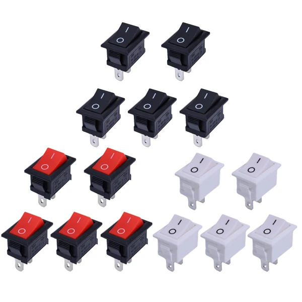 10–20 Stück Drucktastenschalter, 10 x 15 mm, SPST, 2-polig, 3 A, 250 V, KCD11, Snap-in-Ein/Aus-Wippschalter, 10 mm x 15 mm, Schwarz, Rot und Weiß – Detail 10