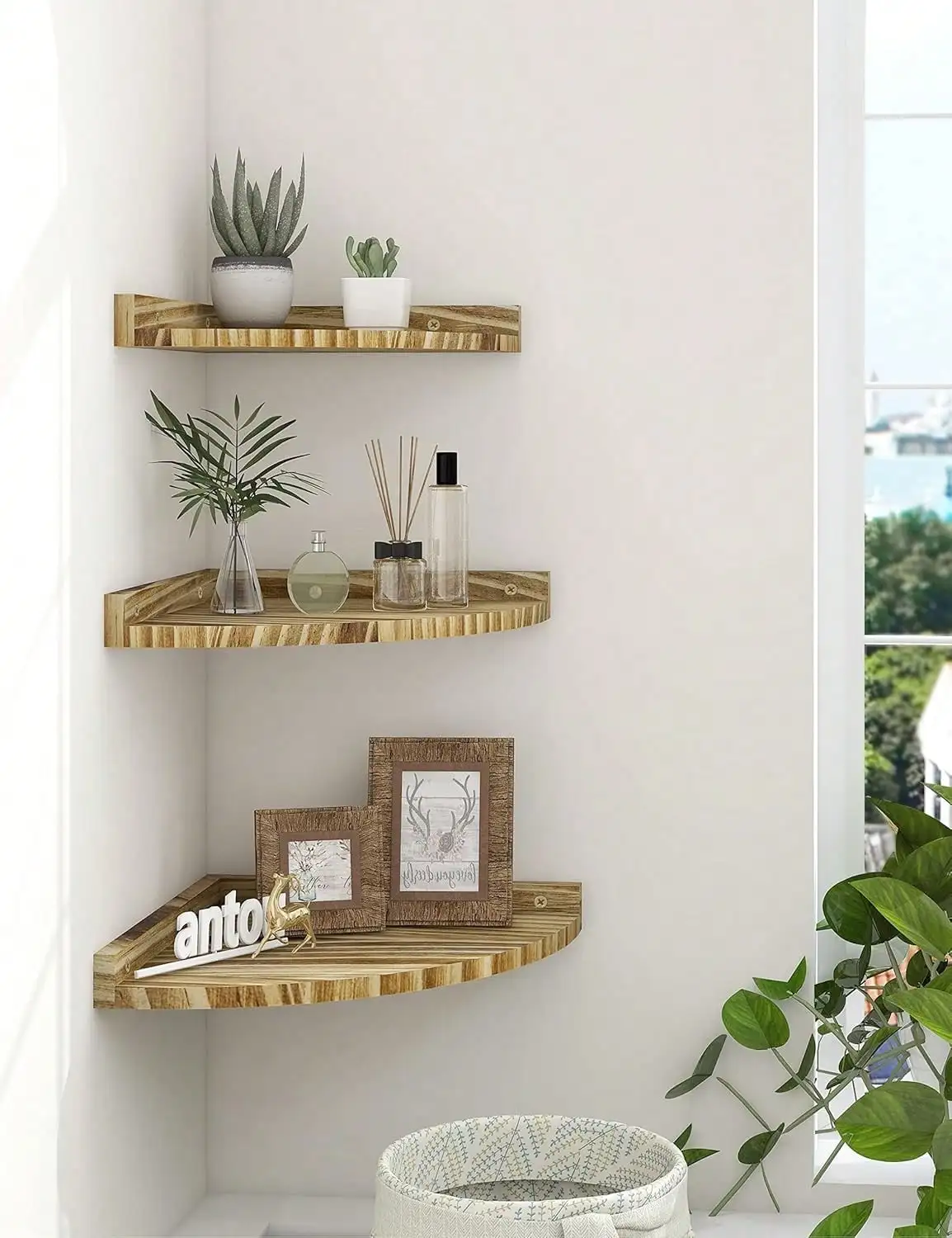 3 Pcs Corner Shelves Wall Mounted, Rustic Storage Display Floating Shelf Wooden Corner Wall Shelf For Kitchen Bathroom 3