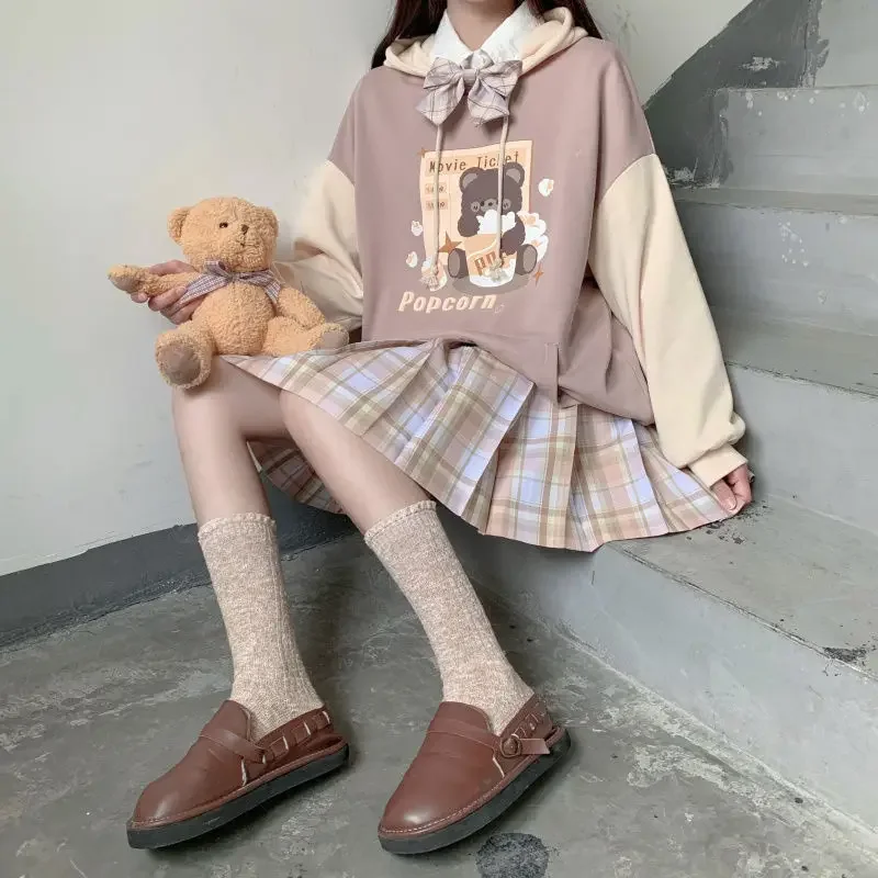 Felpe con cappuccio Kawaii per studenti colore abbinato sciolto Gothic Trend Lolita Jumper giapponese autunno inverno nuovo Pullover con cappuccio