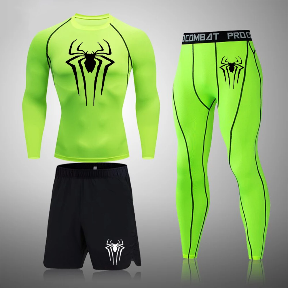 Conjunto de Rash Guard de Compressão de Secagem Rápida Masculina, Top de Ginásio Longo, Manga Curta, Calções Esportivos