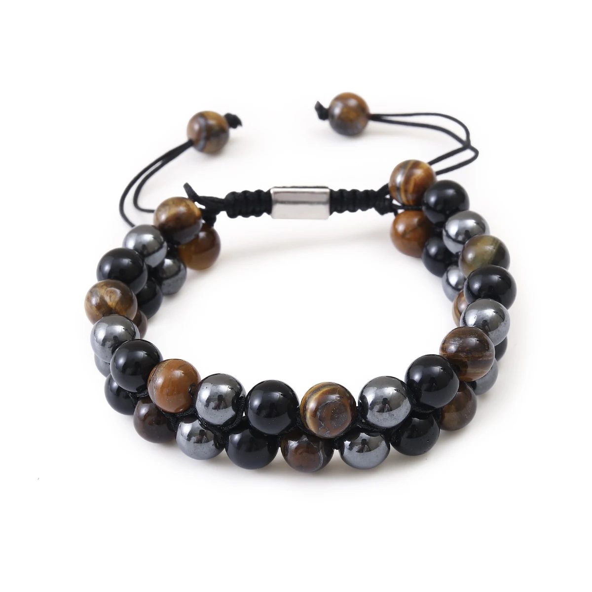 Dreifachschutz-Armband, echtes Tigerauge, schwarzer Obsidian, Hämatit, 8 mm Perlen, Armband für Männer und Frauen, Kristallschmuck für Männer