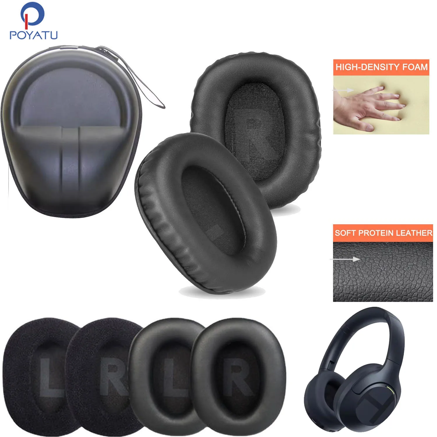 Poyatu bricolage oreillettes pour Haylou S30 S35 S40 ANC casque m�moire mousse oreillettes coussins cache-oreilles et �tui pour casque