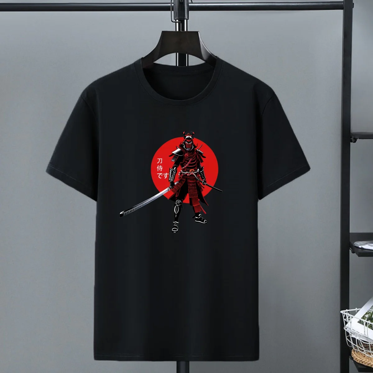 Japão samurai impressão camiseta masculina de algodão manga curta topo verão moda camiseta casual harajuku