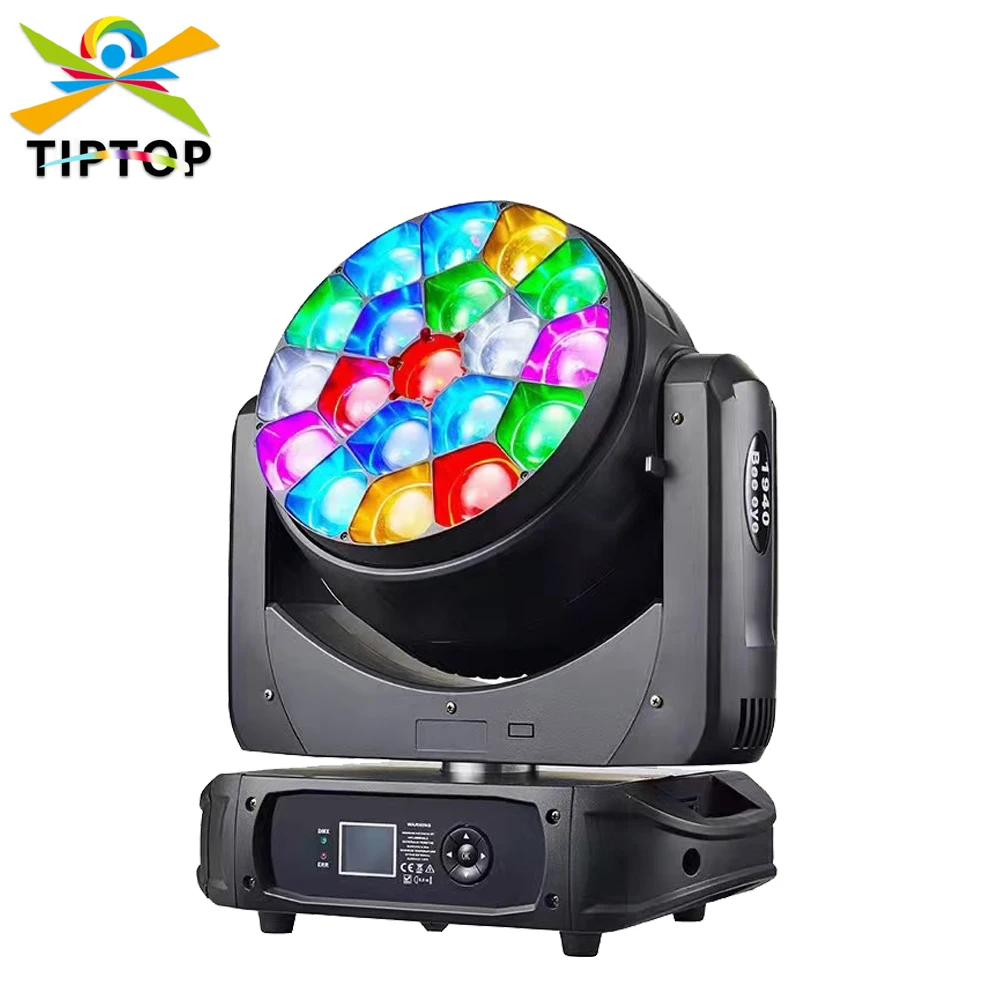 TIPTOP 19X40W RGBW 4IN1 Color Big Bee Eyes Led Moving Head Zoom Beam Light 21/23/35/78/92/100/102 DMX Channels TP-L1940B