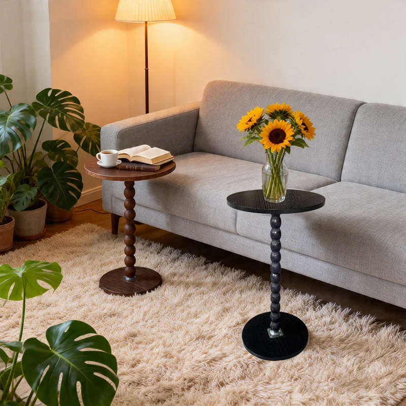 Round Side Table, Small Drink Table for Small Spaces, Modern Accent Nightstand with Solid Wood Leg for Living Room, Bedroom