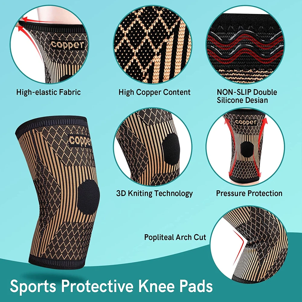 1Pc  Copper Knee Brace for Women & Men- Copper Knee Braces for Knee Pain and Support -Copper Ions Fiber Compression Knee Sleeve