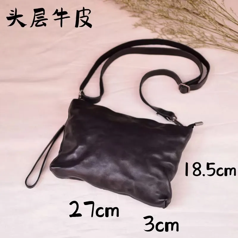 AETOO  Unisex Retro Pleated Personality Multi-functional crossbody bag Head Layer cowhide clutch bag Zipper shoulder bag Portabl