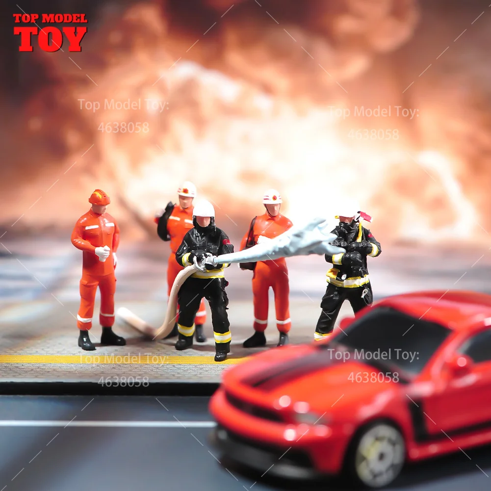 Painted Miniatures 1/18 1/24 1/64 1/43 1/87 Fire Rescue Team 5-person Group Male Scene Figure Doll Unpainted Model For Vehicles