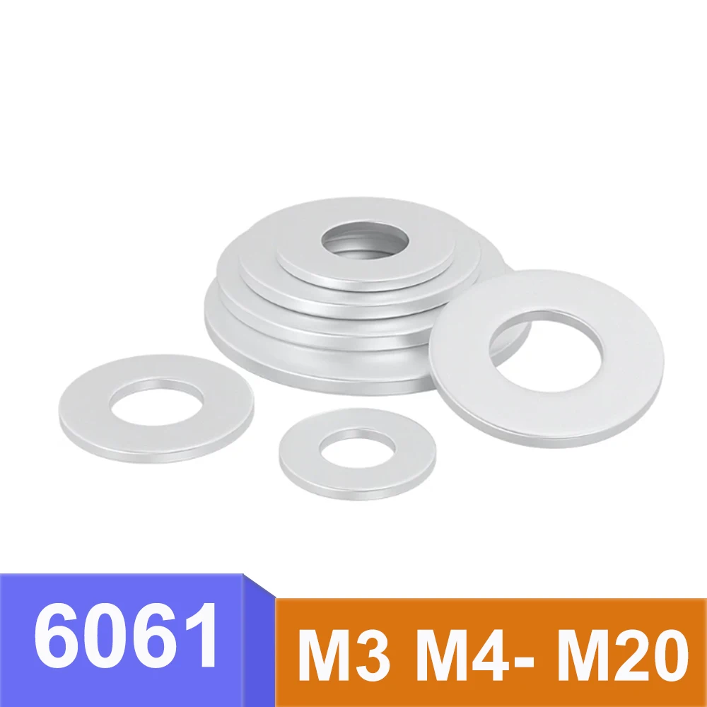 6061 Aluminum Alloy Flat Washer M3 M4 M5 M6 M8 M10 M12 M16 M20 Thickened Gasket Hardware Fastener Accessories