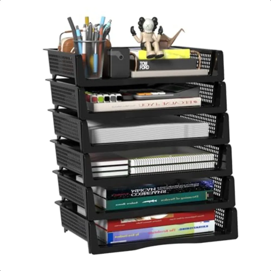 

Set of 6 Plastic Letter Trays Stackable Plastic Stackable A4 Paper Tray Desktop File Organizer Black