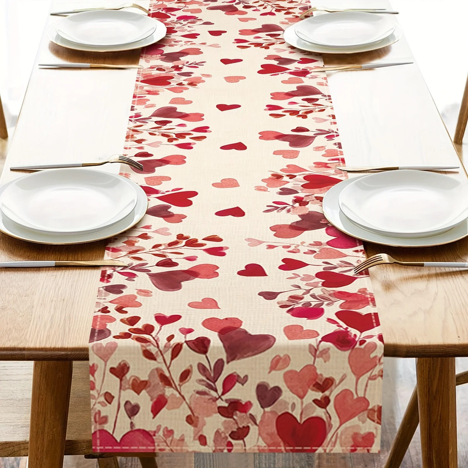 JIT Roter Aquarell-Herz-Tischläufer, 2D-Einzeldruck, romantische Heimdekoration, Esstisch-Accessoire, elegant, süß, Valentinstag-Thema
