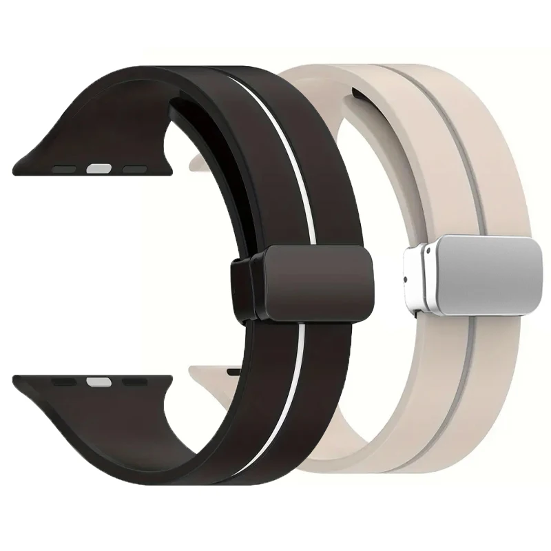 Pulseira Magnética para Apple Watch, Pulseira Correa de Silicone, iWatch Series 9, 8, 7, 6, 5, 4, SE Ultra 2, 45mm, 44mm, 42mm, 49mm, 40 milímetros, 41 milímetros, 38 milímetros