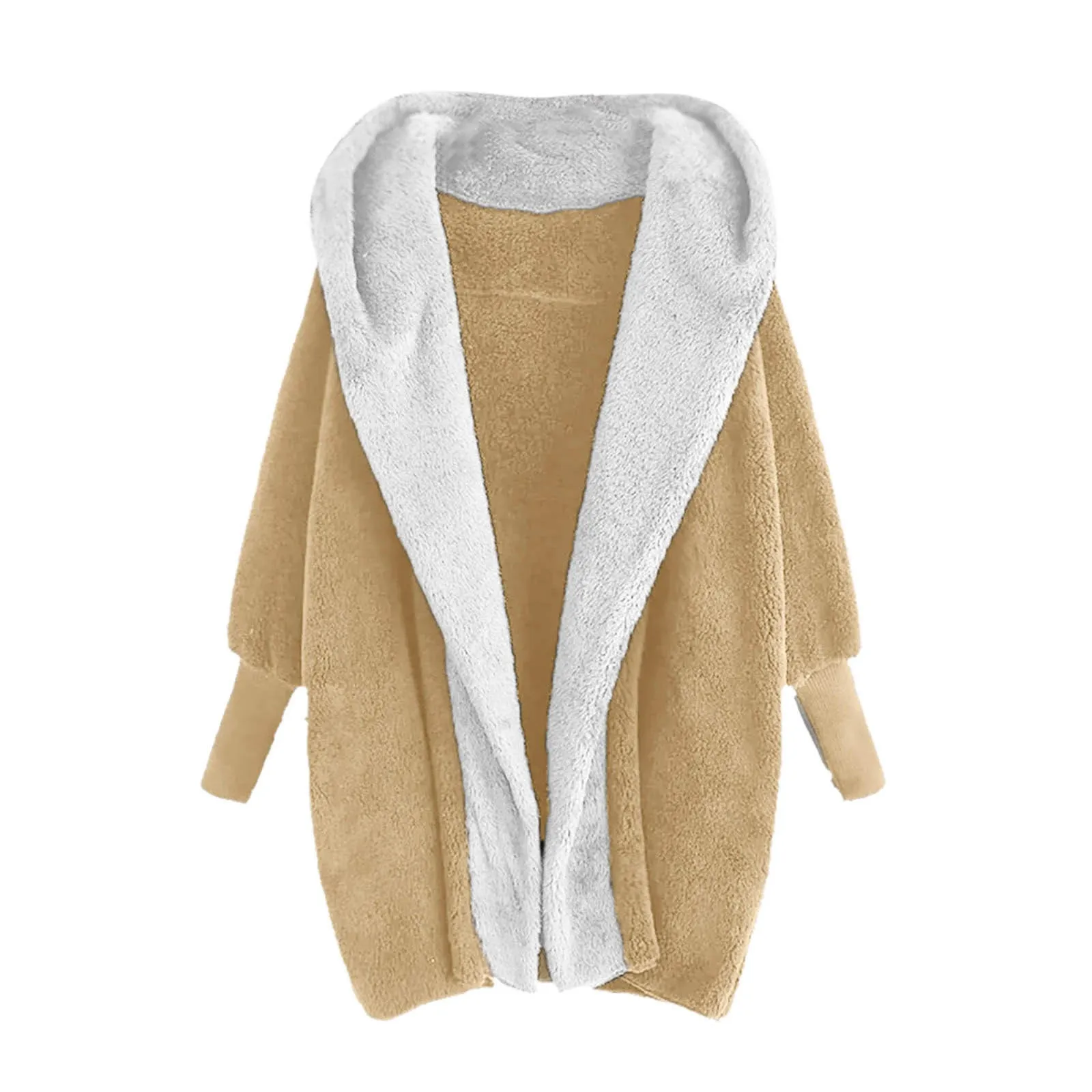 Women's Winter Thicken Warm Fleece Coats Loose Plush Zipper Hooded Jacket Long Sleeves Patchwork Colour Female Parker Overcoat