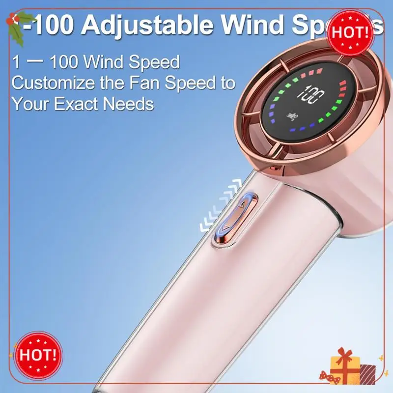 مروحة محمولة باليد من ABLE، سرعة (1-100) مروحة توربو صغيرة قابلة للتعديل، مروحة محمولة قابلة لإعادة الشحن مع شاشة رقمية