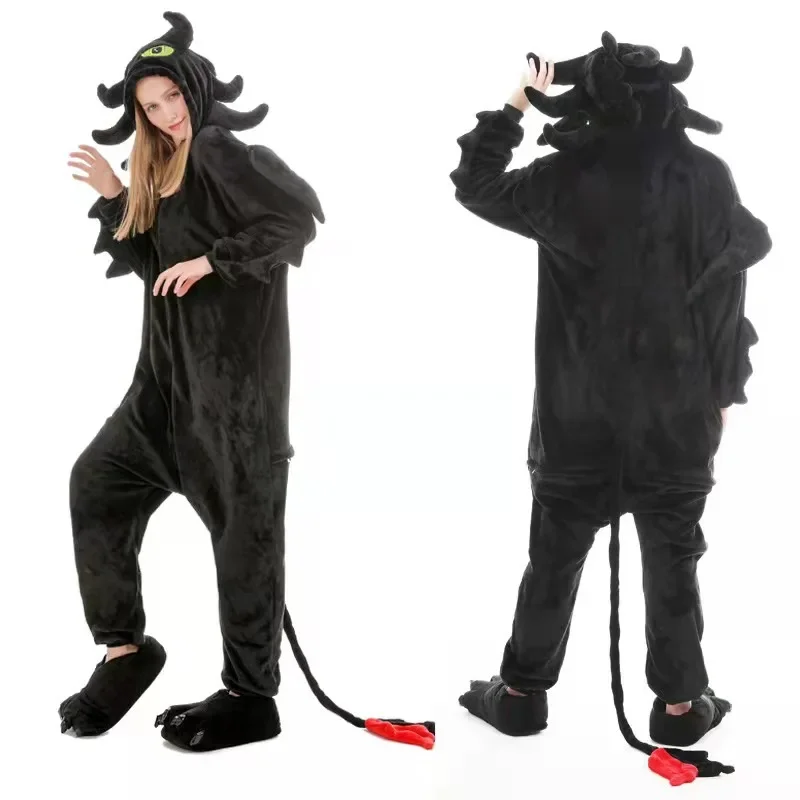 

Black White Toothless Dragon Onesie for Adult Women Men Animal Pyjamas Homewear Halloween Cosplay Party Costume