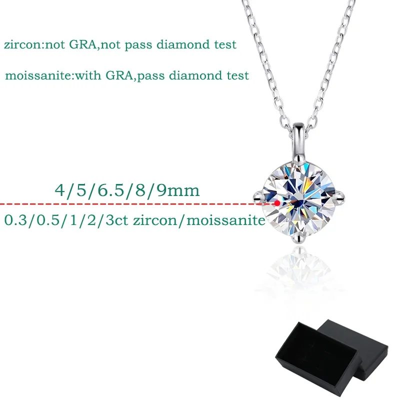 Smyoue 0.3-3CT D Color Moissanite Necklace for Women Classic 4-claws Pendant Sparkling S925 Sterling Silver Lab Diamond Chain