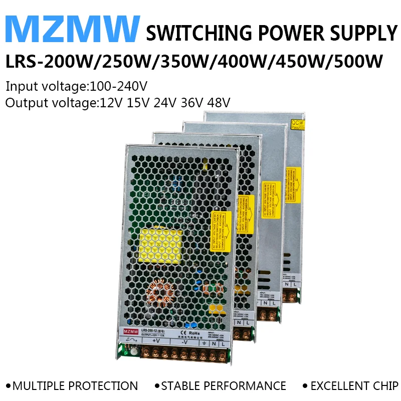 LRS Series Switching Power Supply 200W 250W 350W 400W 450W 500W 110V 220V AC/DC 12V 15V 24V 36V 48V Industrial Ultra-thin SMPS