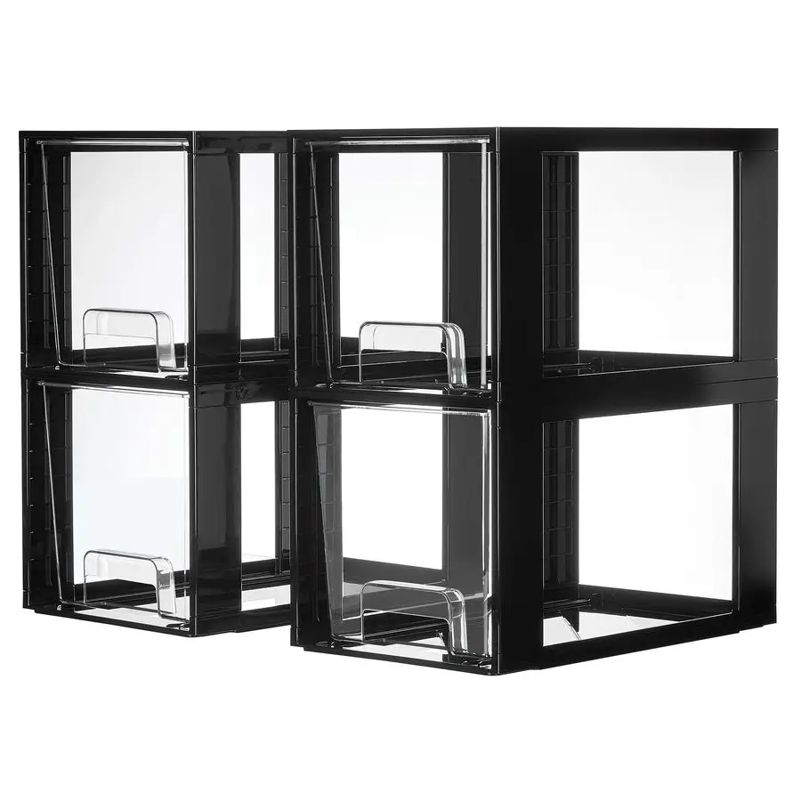

4 Pack Large Stackable Storage Drawers,Black,Easily Assemble Acrylic Bathroom Closet Undersink Organizers and Storage,Plastic Bi