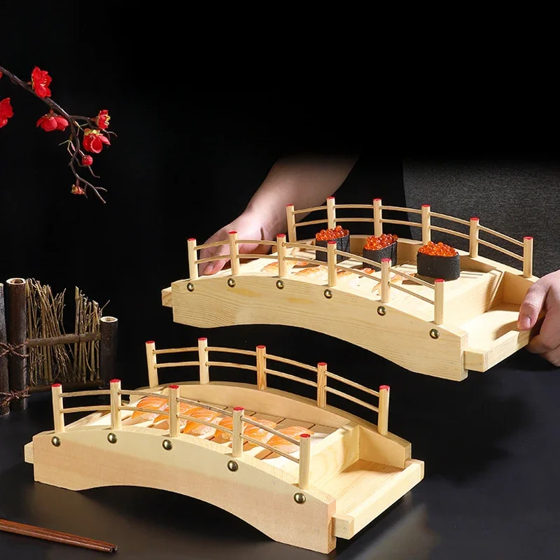 Sushi Boat for Japanese Sushi Arch Bridge Sashimi Dry Ice Seafood Bamboo and Wooden Catering Tray Special Plates