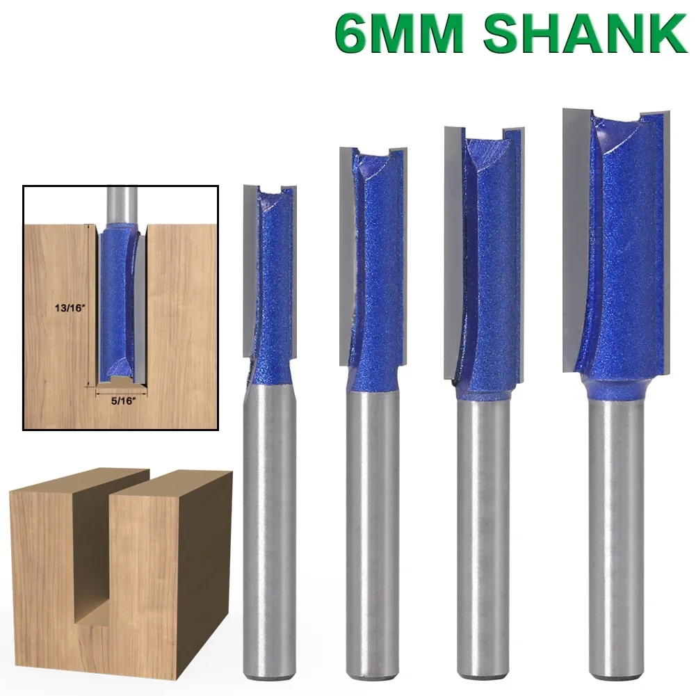 1PCS 6mm 6.35mm Shank Straight Woodworking Router Bit Set Carpenter Milling Cutter 1/4″,5/16″,3/8″,1/2″Cutting Diameter