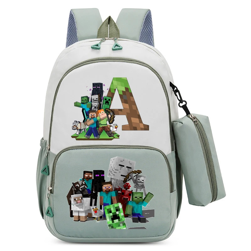 2 Peças Mochilas Grandes e Estojo de Lápis com Estampa de Desenho Animado Minecraft, para Adolescentes e Estudantes, Mochila Escolar, Bolsas de Armazenamento para Viagem, Presente