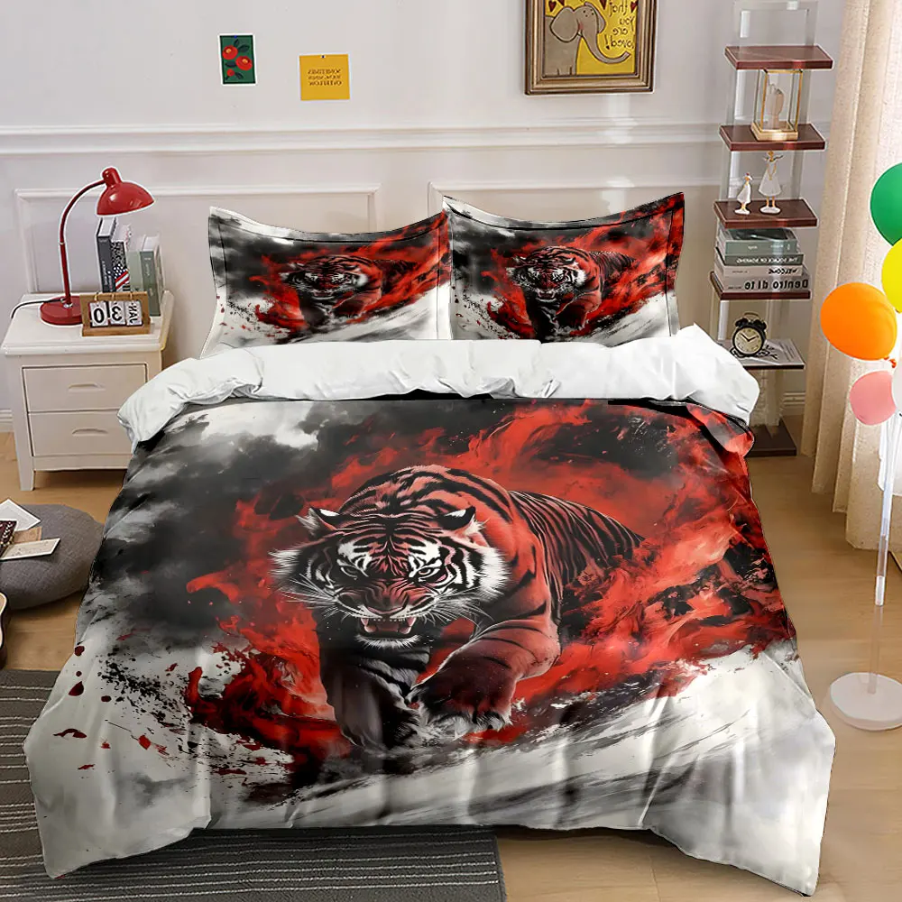 

Tiger, flames, smoke, action Print Bedding Set 1 Duvet Cover 2 Pillowcases for Adult and Children Luxury Gift Full Size