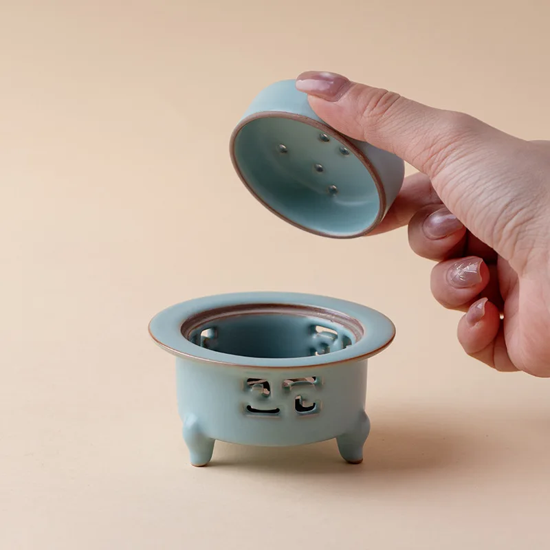 Ru Kiln Celadon Three Legged Incense Burner Zen Style Censer For Coil Stick Seal Incense Household Aroma Decor Ornament