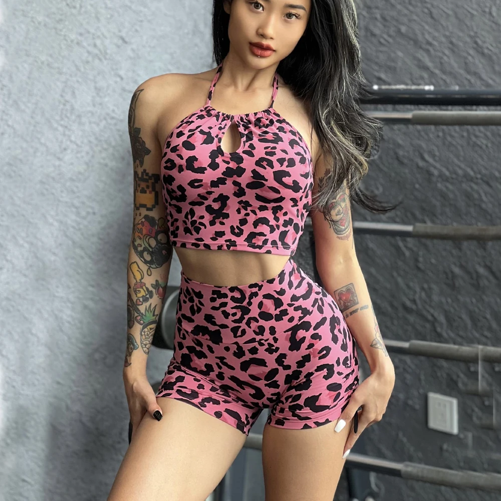 2024 1/2Pcs Leopard Women Sport Bra Yoga Set Workout Push Up Pant Gym Shorts Fitness Scrunch Leggings Tracksuits Gym Active Wear