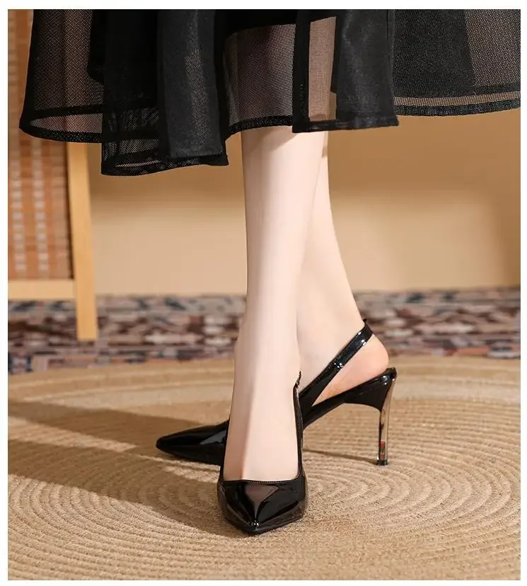 Size 30-44 Pointed Toe Stiletto Heel Plus Size Patent Leather Slingbacks Party Dress Shoes Women Thin Heel Pumps