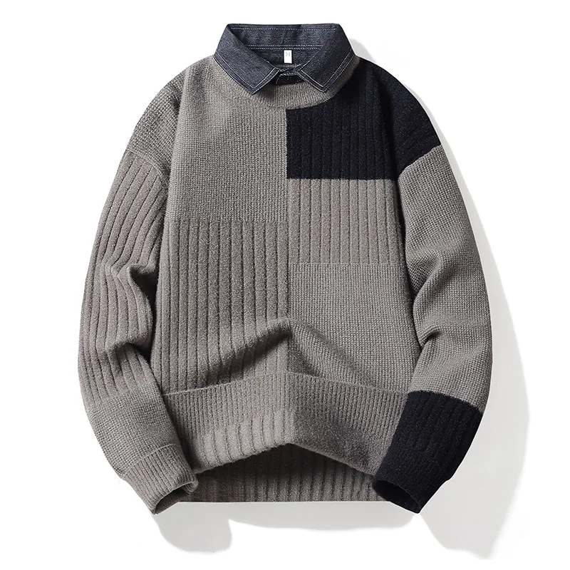 

Thiened Knitted Base irt Men's Sweater Collarline Top New Autumn Winter Warm Hooded Headwear Casual Sle Nylon Fabric