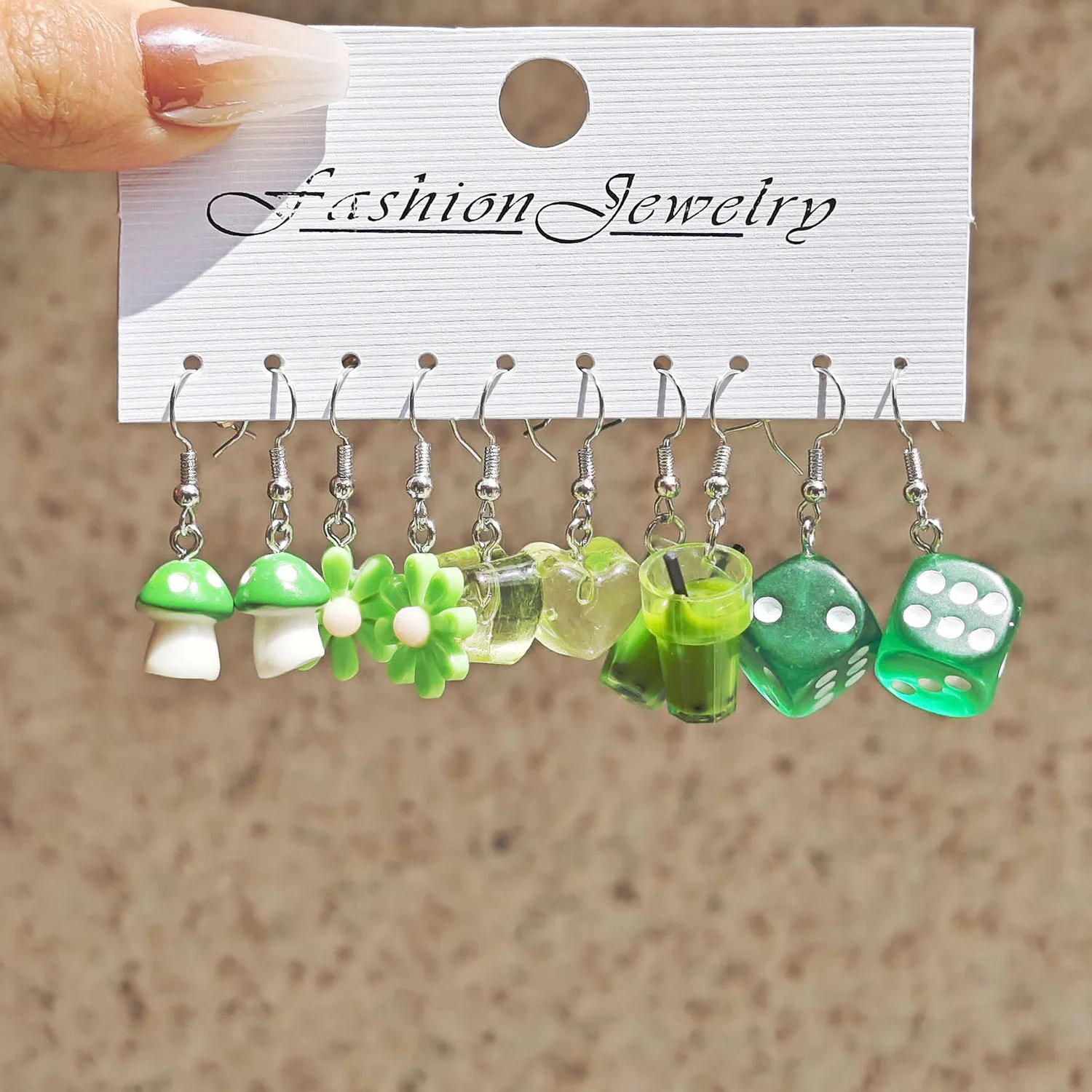 Cross border Fashion Sweet Cartoon Flower Ice Block Resin Simulation Food Milk Tea Green Earrings Earrings Earrings Set